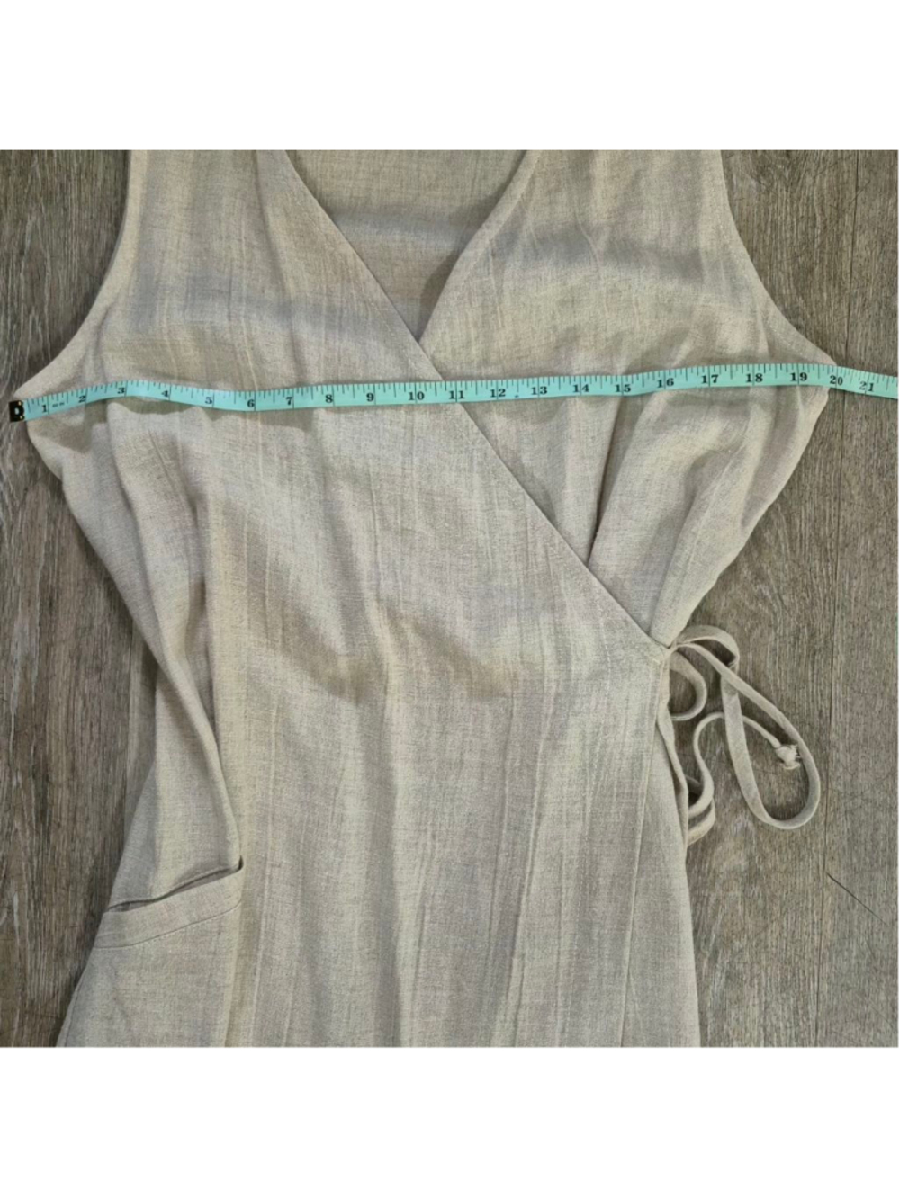 Women's vtg AKA Los Angeles Beige Linen Blend Sleeveless Wrap Maxi Dress XL - Picture 8 of 11